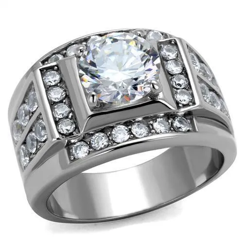 TK2305 - High polished (no plating) Stainless Steel Ring with AAA Grade CZ in Clear - Grocery