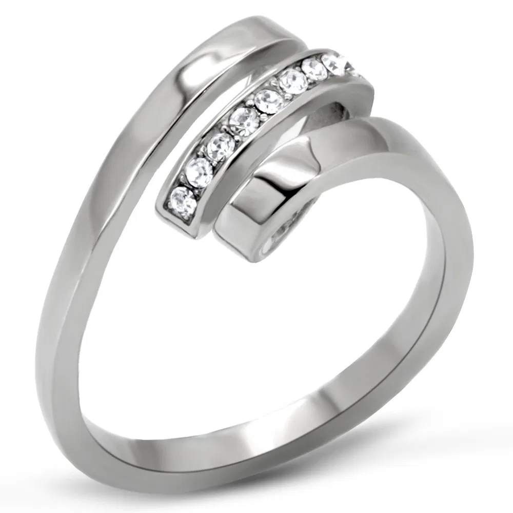 TK161 - High polished (no plating) Stainless Steel Ring with Top Grade Crystal in Clear - Grocery