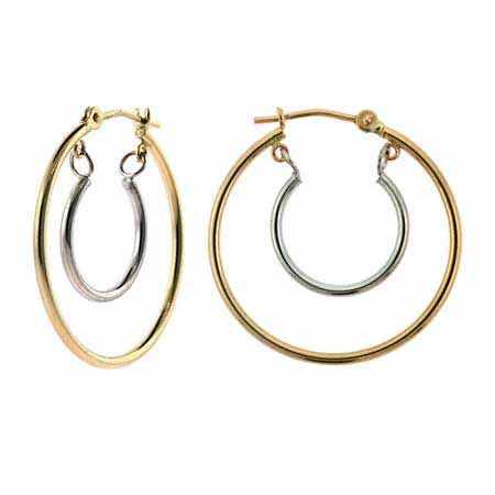 14K Yellow Gold over Sterling Silver & White Gold Hoop Within A Hoop Earrings - Grocery