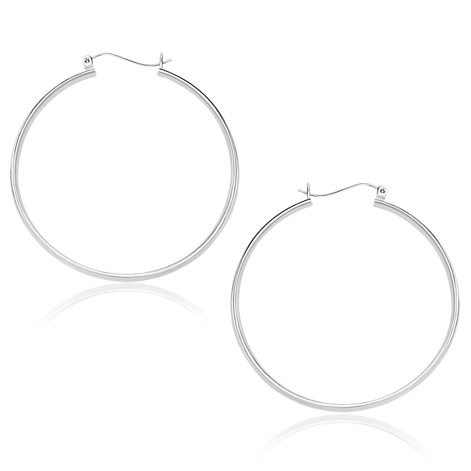 10k White Gold Polished Hoop Earrings (1.5x40mm) - Grocery