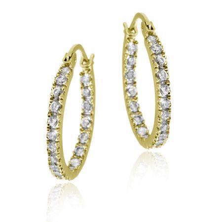 18k Gold over Silver 18mm Inside Out CZ Hoop Earrings - Grocery