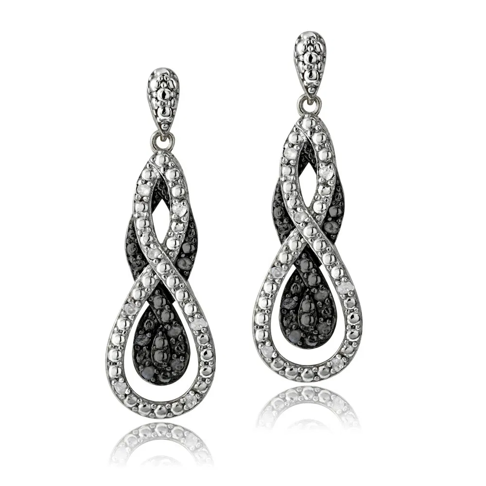1/4 Ct Black & White Diamond Intertwining Infinity Dangle Earrings - Grocery