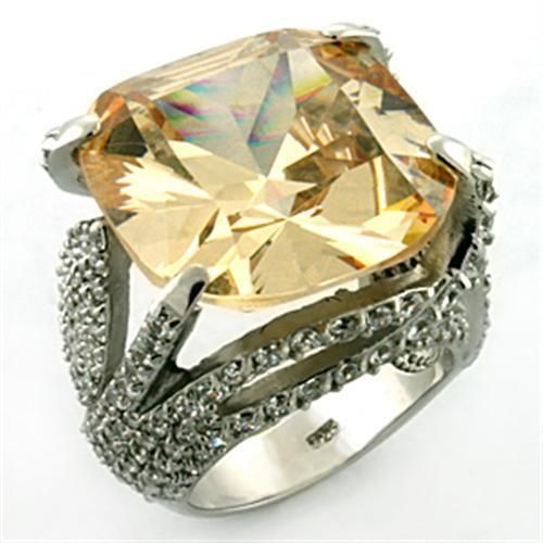 LOA649 - Rhodium 925 Sterling Silver Ring with AAA Grade CZ in Champagne - Grocery