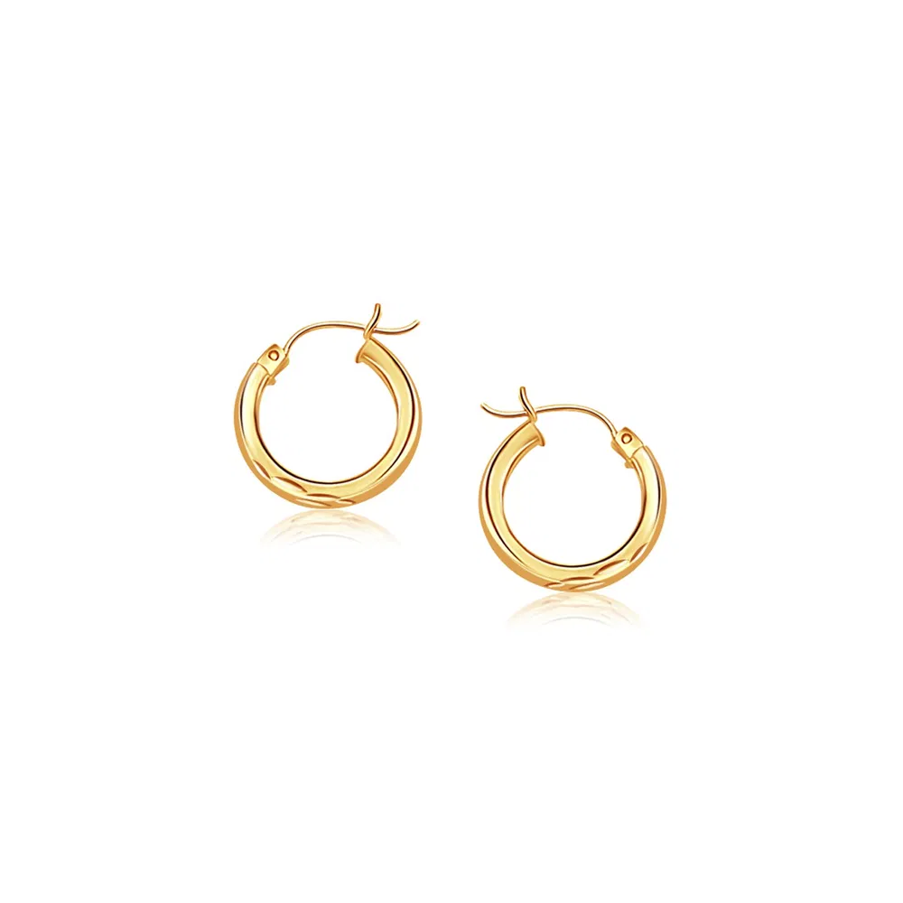 14k Yellow Gold Hoop Earring with Diamond-Cut Finish (3x20mm) - Grocery