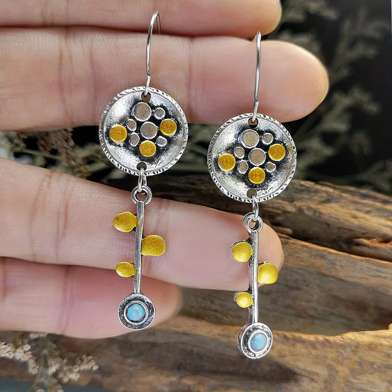 Key Design Inlaid With Turquoise Decor Vintage Dangle Earrings Zinc Alloy Jewelry Exquisite Female Gift - Grocery