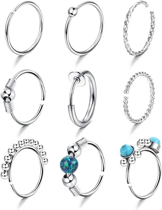 20G Nose Rings Hoop Stainless Steel Cartilage Earrings Hoop Ear Nose Septum Rings Fake No - Grocery