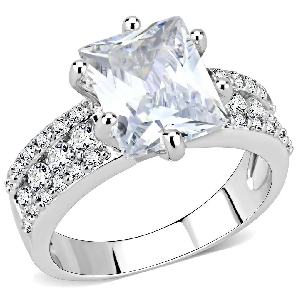 3W1532 - Rhodium Brass Ring with AAA Grade CZ in Clear - Grocery