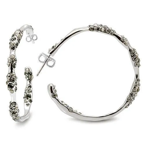LO1857 - Rhodium Brass Earrings with Top Grade Crystal in Black Diamond - Grocery