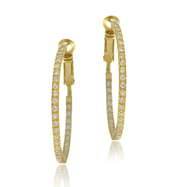 18k Gold over Silver 35mm Inside Out CZ Hoop Earrings - Grocery
