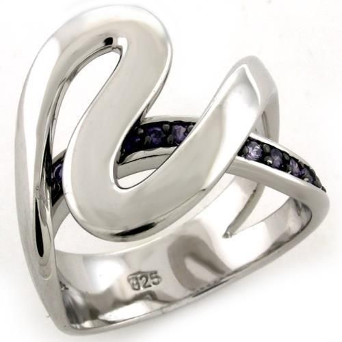 LOAS1102 - Rhodium 925 Sterling Silver Ring with AAA Grade CZ in Amethyst - Grocery