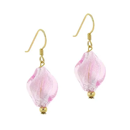 18K Gold over Sterling Silver Pink Twist Foil Glass Dangle Earrings - Grocery