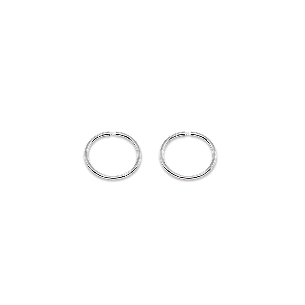 14K White Gold Tiny Small Endless 10mm Round Lightweight Unisex Hoop Earrings - Grocery
