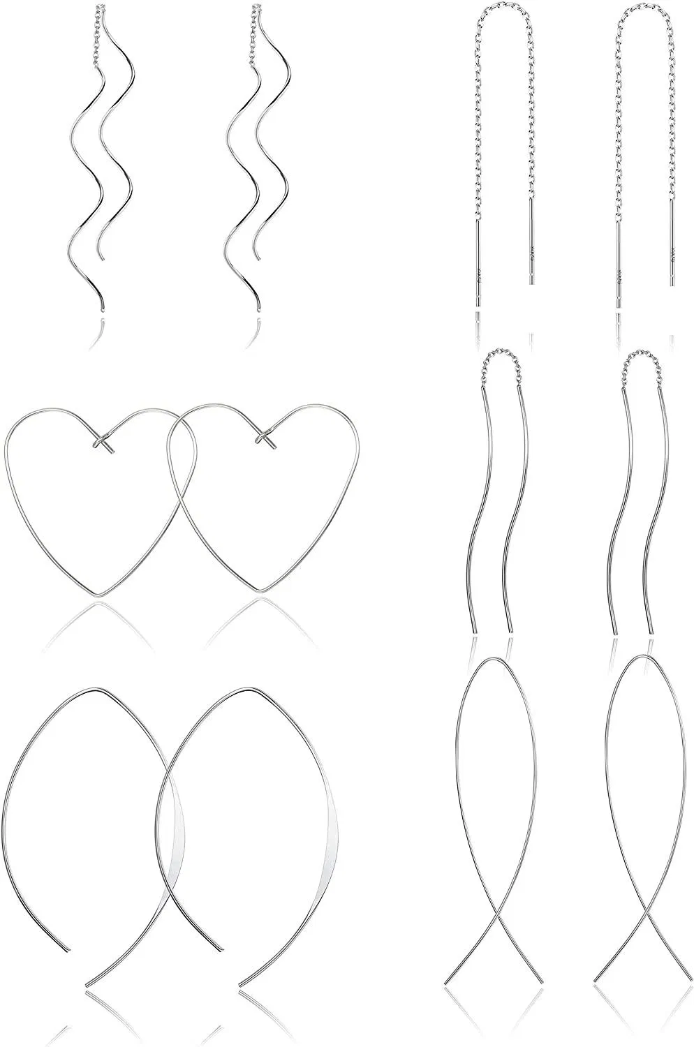 6Pairs Stainless Curved Threader Earrings Dangle Drop Earrings for Women Lightweight Twist Threader Earrings - Grocery