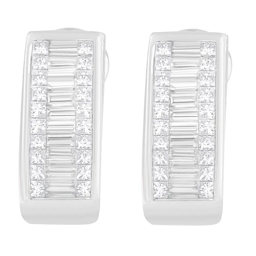 14K White Gold Princess and Baguette Cut Diamond Earrings (1.00 cttw, G-H Color, VS1-VS2 Clarity) - Grocery