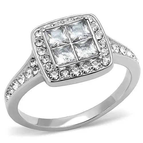 TK3137 - High polished (no plating) Stainless Steel Ring with AAA Grade CZ in Clear - Grocery