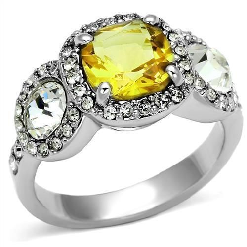 LOA1068 - Rhodium Brass Ring with Synthetic Synthetic Glass in Citrine Yellow - Grocery