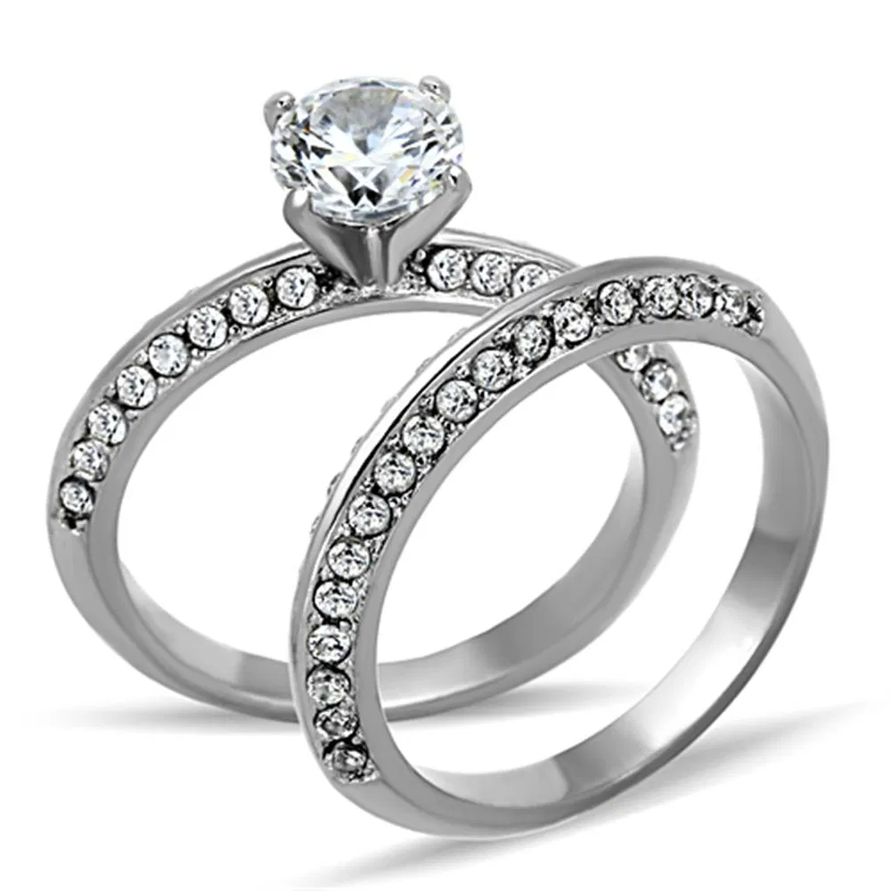 TK1320 - High polished (no plating) Stainless Steel Ring with AAA Grade CZ in Clear - Grocery