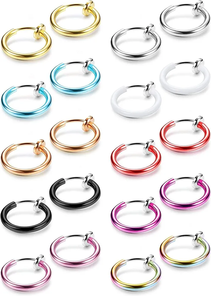 10 Pairs Fake Nose Ring Hoop Face Earrings for Women Spring Septum Non Pieced Lip Rings Fake Cartilage Clip on Earrings Set - Grocery