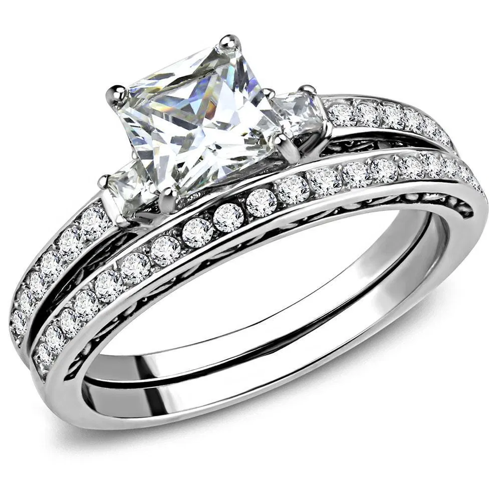 TK3510 - High polished (no plating) Stainless Steel Ring with AAA Grade CZ in Clear - Grocery