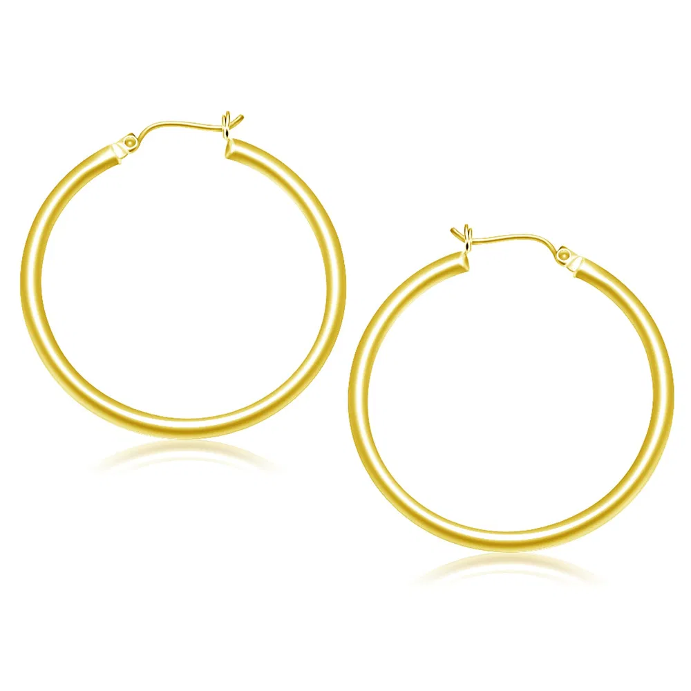 14k Yellow Gold Polished Hoop Earrings (3x40mm) - Grocery