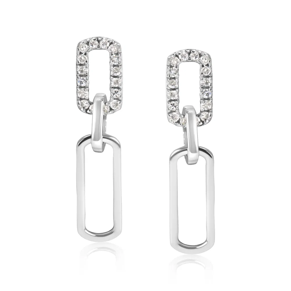 .925 Sterling Silver 1/10 Cttw Diamond Studded Paperclip Drop and Dangle Earrings (I-J Color, I2-I3 Clarity) - Grocery