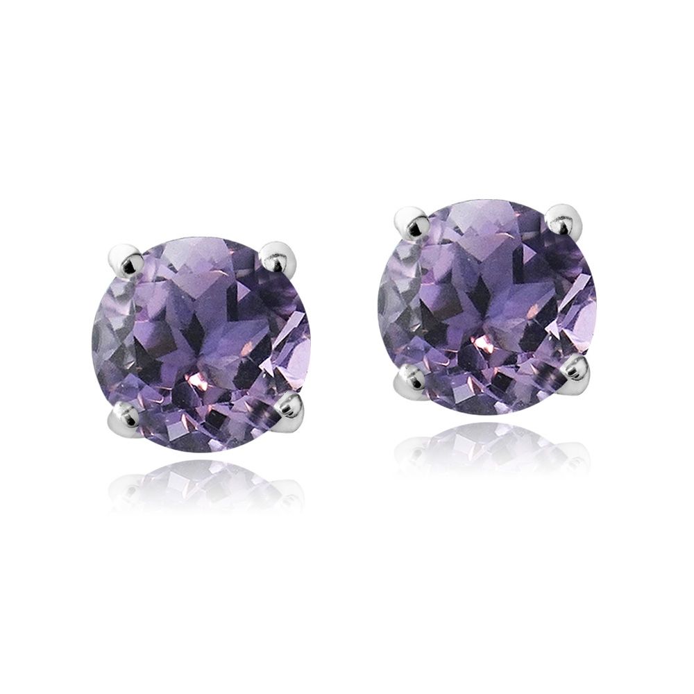 Sterling Silver Amethyst Swarovski Elements February Birthstone Stud Earrings - Grocery