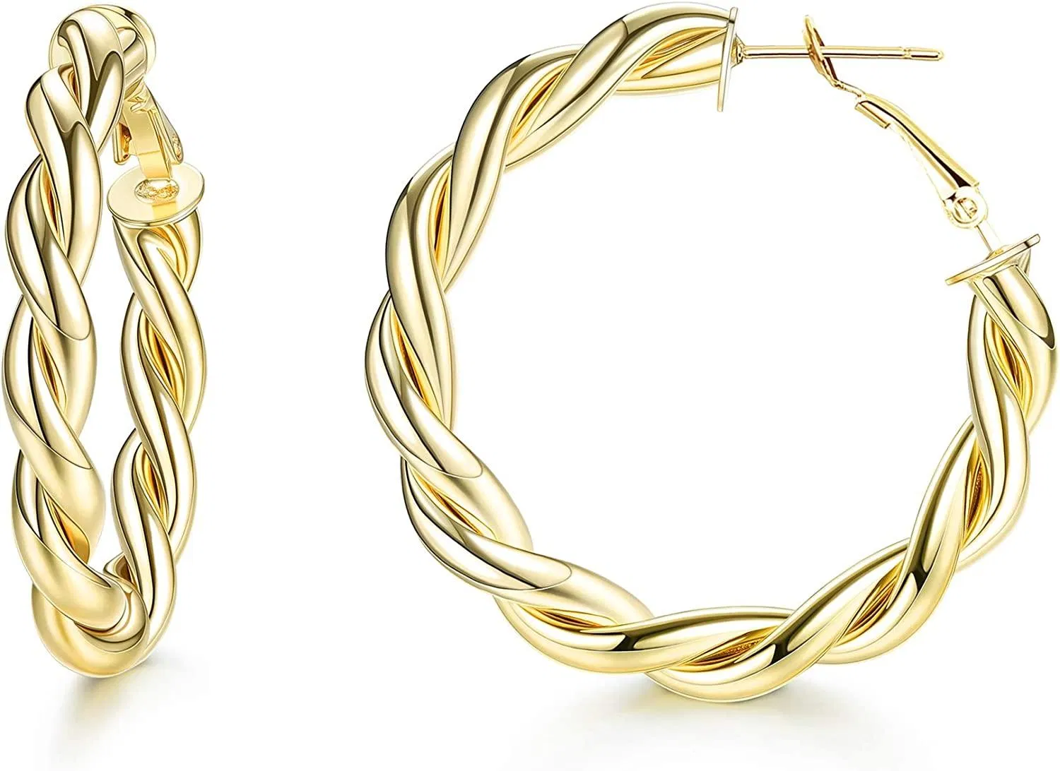 14k Gold Plated Hoop Earring for Women Twisted Hoop Earring 5mm Thick Gold Rose Gold - Grocery