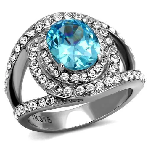 TK2900 - High polished (no plating) Stainless Steel Ring with Synthetic Synthetic Glass in Sea Blue - Grocery