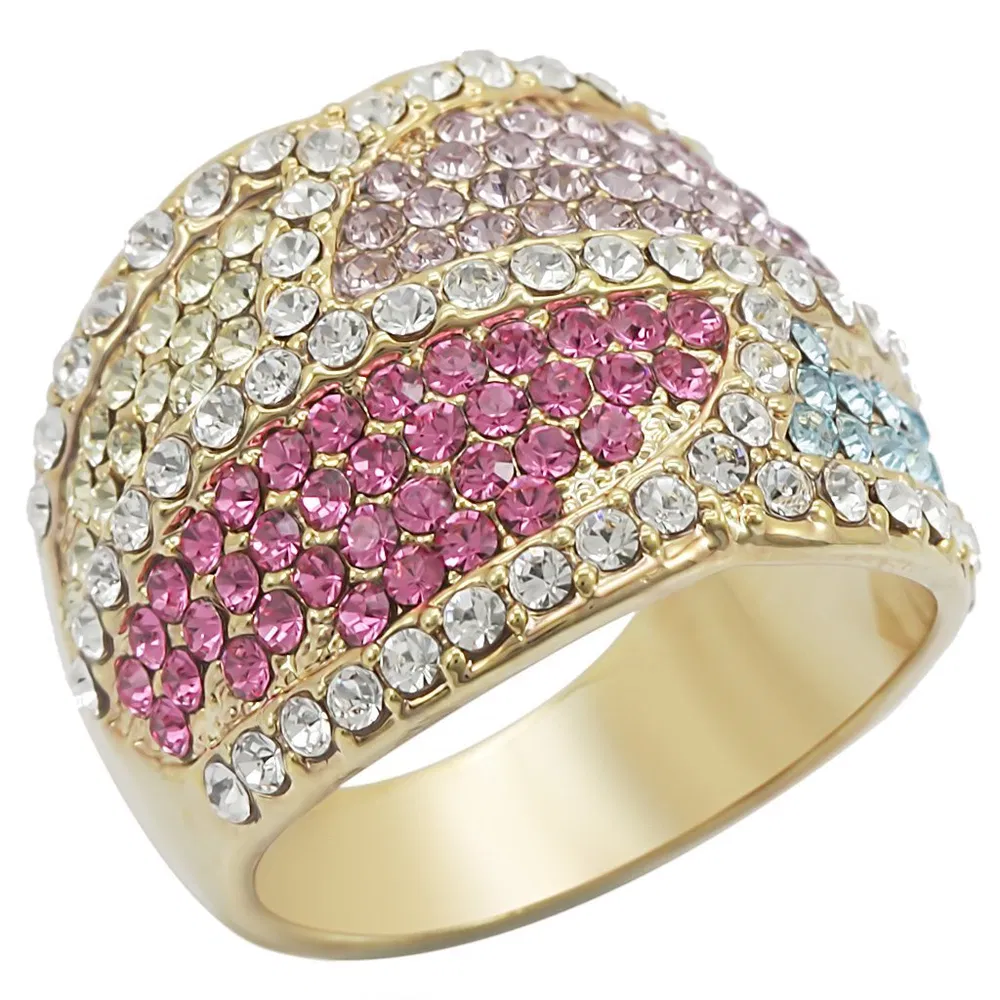 1W053 - Gold Brass Ring with Top Grade Crystal in Multi Color - Grocery