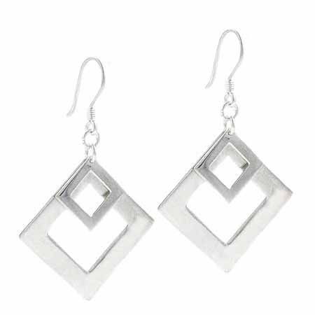 Sterling Silver Double Diamond Shape Dangle Earrings - Grocery