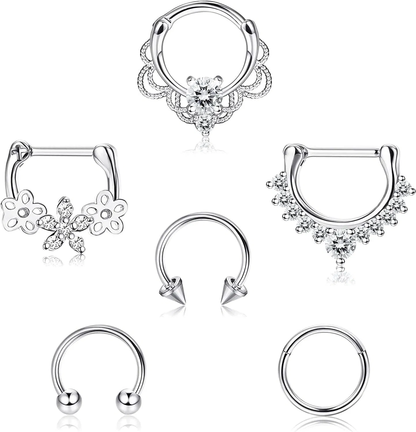 16G Septum Rings Stainless Hoop Nose Ring Cartilage Helix Tragus Hoop Daith Earrings Septum Clicker Ring Piercing Jewerly 6Pcs - Grocery