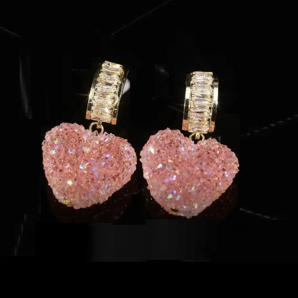Lovely Candy-colored Heart-shaped Crystal Zircon Earrings - Grocery