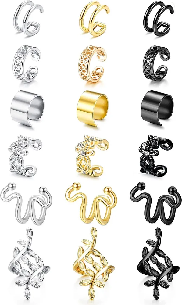18PCS Stainless Steel Ear Cuff Non Piercing Clip on Cartilage Earrings for Men Women fake Cartilage Earrings - Grocery
