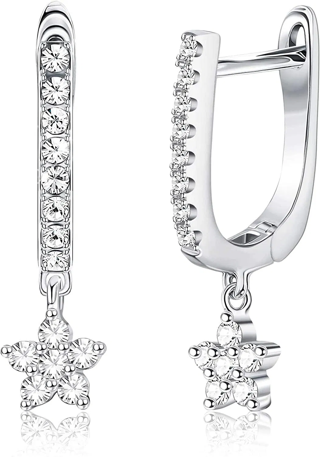 925 Sterling Cubic Zirconia U-Shaped Huggie Earrings Charm Small Hoop Drop Earrings for Women Cubic Zirconia Dangle Huggie Earrings Jewelry - Grocery