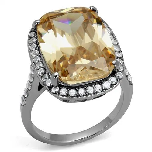 TK2503 - High polished (no plating) Stainless Steel Ring with AAA Grade CZ in Champagne - Grocery