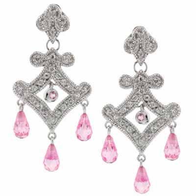 Sterling Silver Pink & White CZ Chandelier Earrings - Grocery