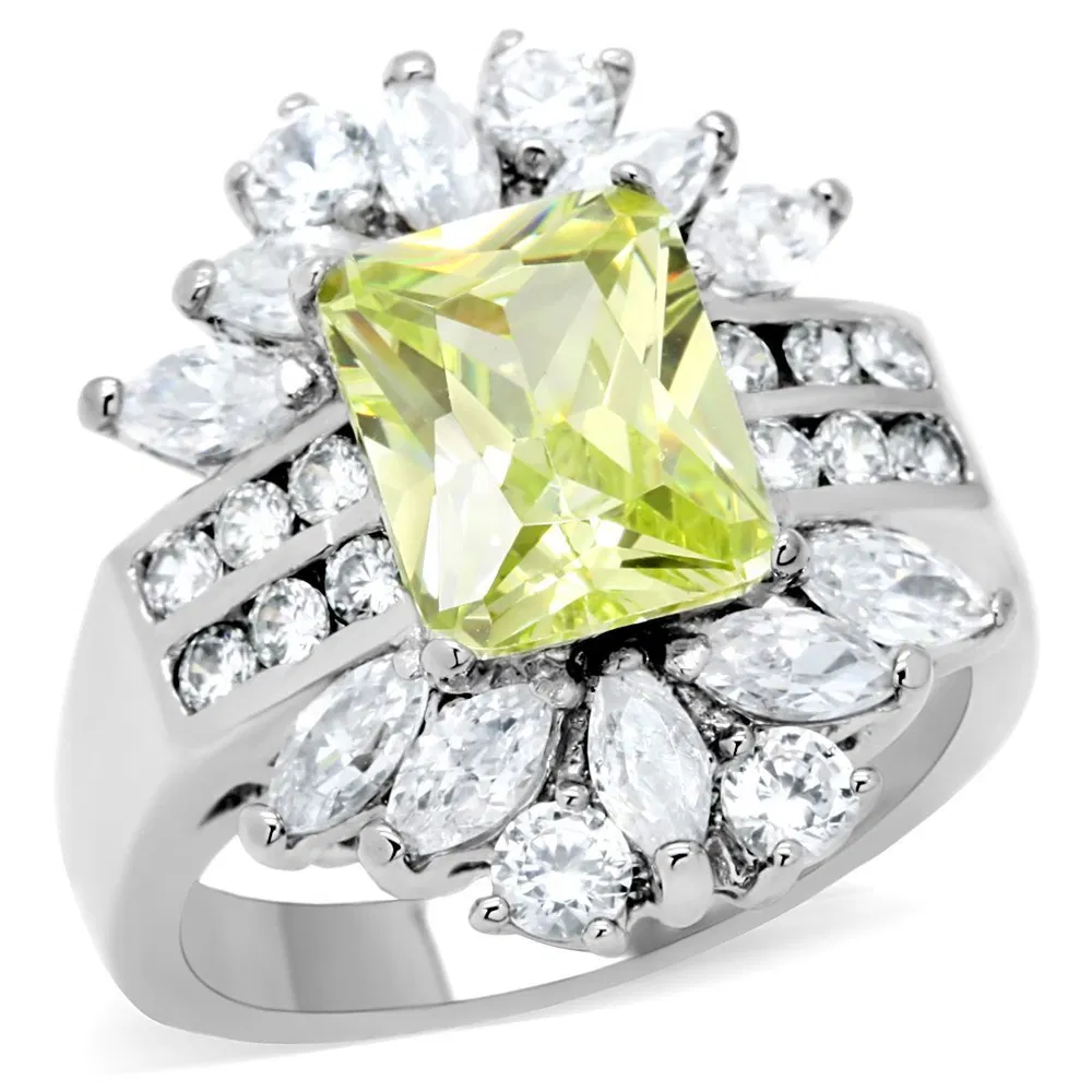 TK176 - High polished (no plating) Stainless Steel Ring with AAA Grade CZ in Apple Green color - Grocery