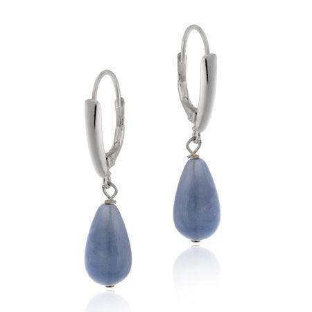 Sterling Silver Simulated Blue Agate Teardrop Leverback Earrings - Grocery