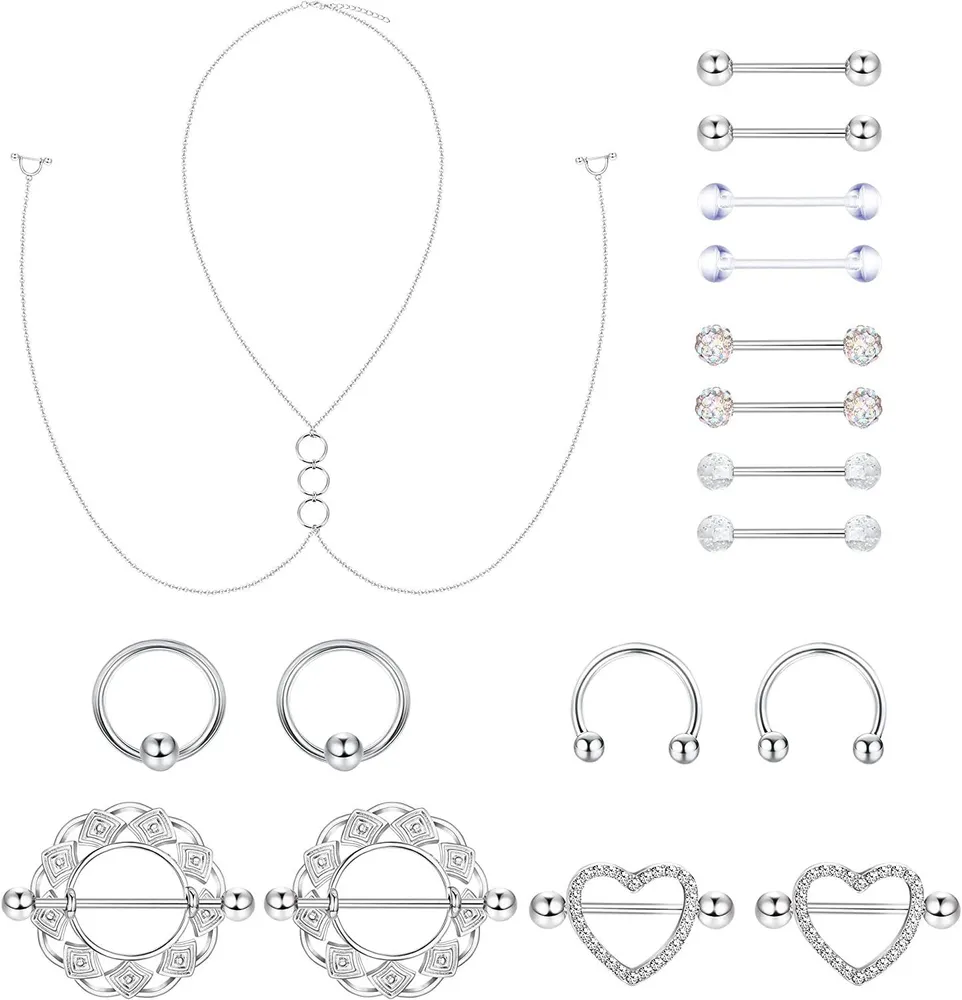 14G Nipple Rings for Women Surgical Nipple Piercing Cute Sexy Nipple Rings Nipple Piercing Barbell Silver Rose Gold Color - Grocery
