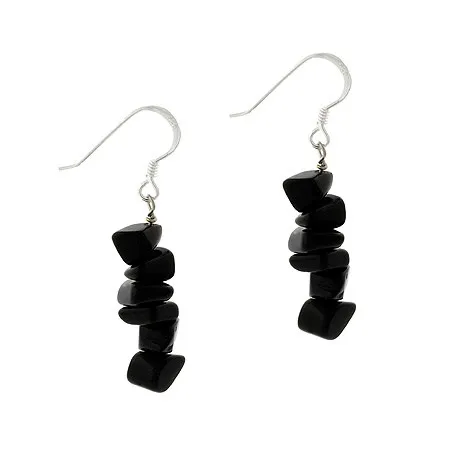 Genuine Onyx Stone Sterling Silver Dangle Chip Earrings - Grocery