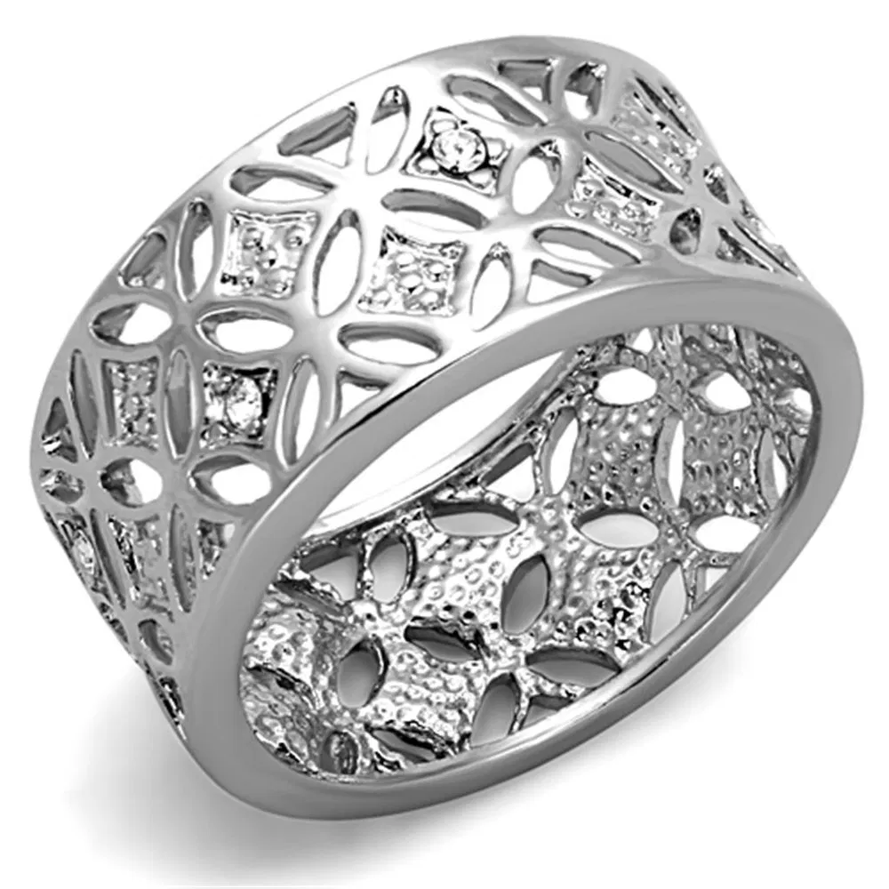 3W590 - Rhodium Brass Ring with Top Grade Crystal in Clear - Grocery