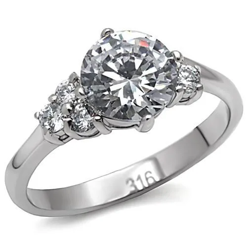TK062 - High polished (no plating) Stainless Steel Ring with AAA Grade CZ in Clear - Grocery