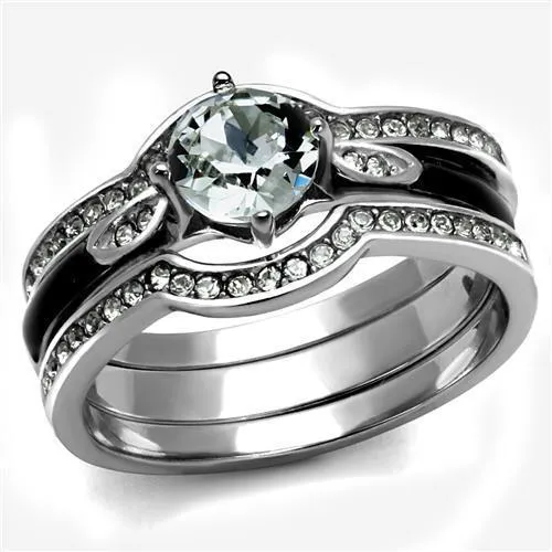TK2843 - High polished (no plating) Stainless Steel Ring with Top Grade Crystal in Clear - Grocery