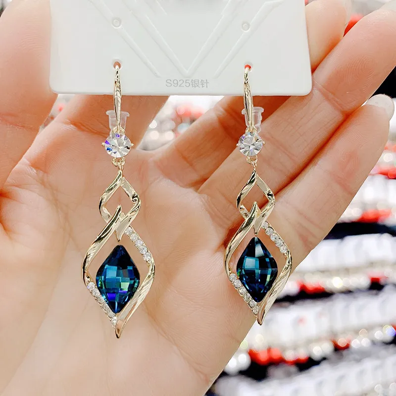 Classic Elegant Crystal Drop Dangle Earrings 925 Silver Plated Wedding Jewelry Gift - Grocery
