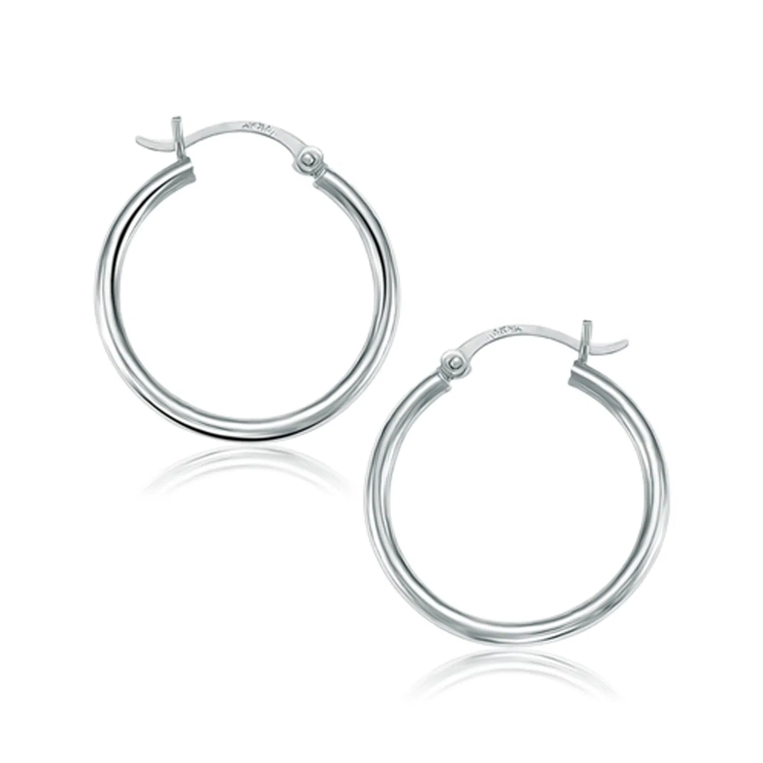 10k White Gold Polished Hoop Earrings (2x25mm) - Grocery