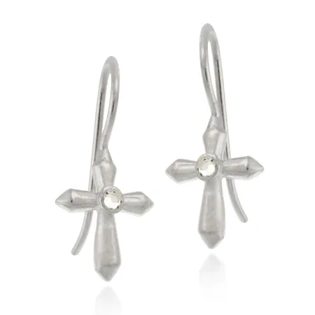 Sterling Silver CZ Cross Drop Earrings - Grocery