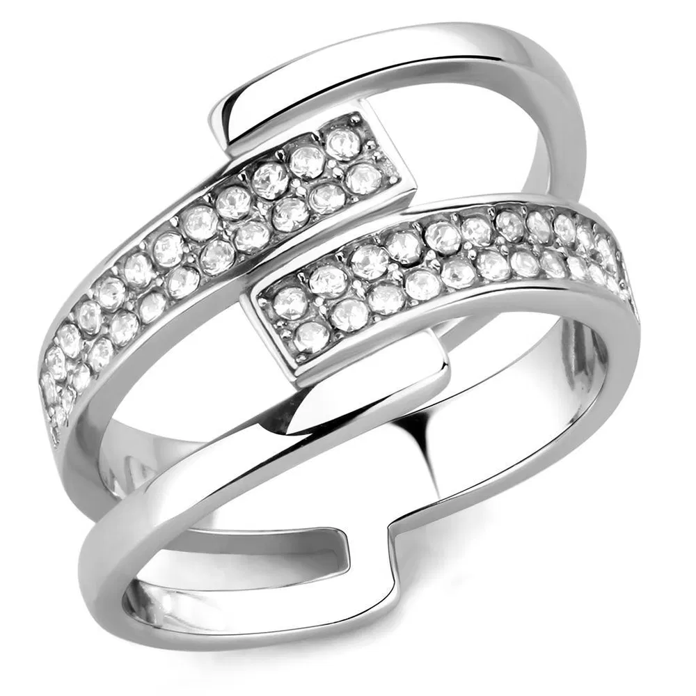 TK3702 - High polished (no plating) Stainless Steel Ring with Top Grade Crystal in Clear - Grocery