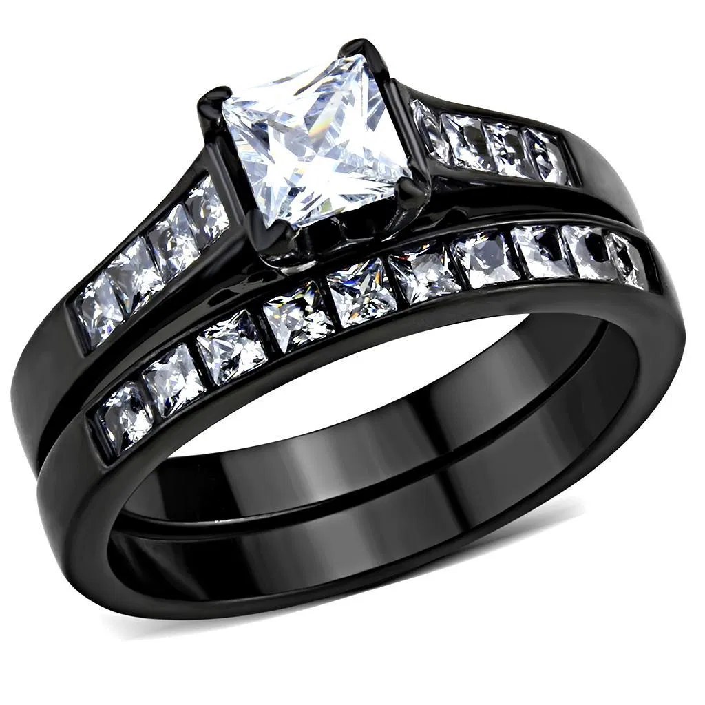 TK3555 - IP Black(Ion Plating) Stainless Steel Ring with AAA Grade CZ in Clear - Grocery
