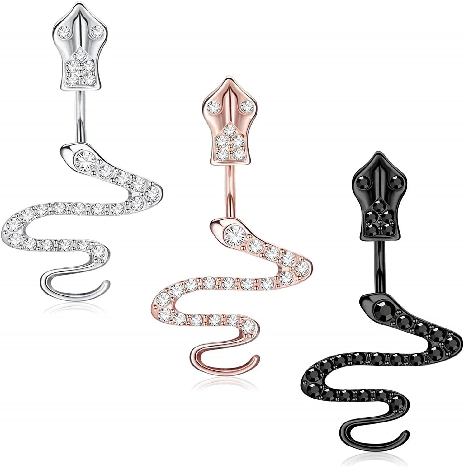 Surgical Belly Button Rings Butterfly Snake Belly Button Rings CZ Crystal Navel Rings for Women Beach 14G - Grocery