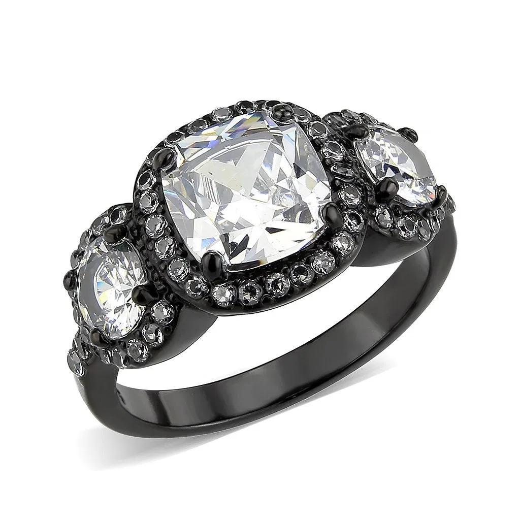 TK3784 - IP Black (Ion Plating) Stainless Steel Ring with AAA Grade CZ in Clear - Grocery